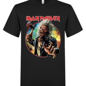 Iron Maiden Axe Eddie Red White Circle Back and Front T-Paita